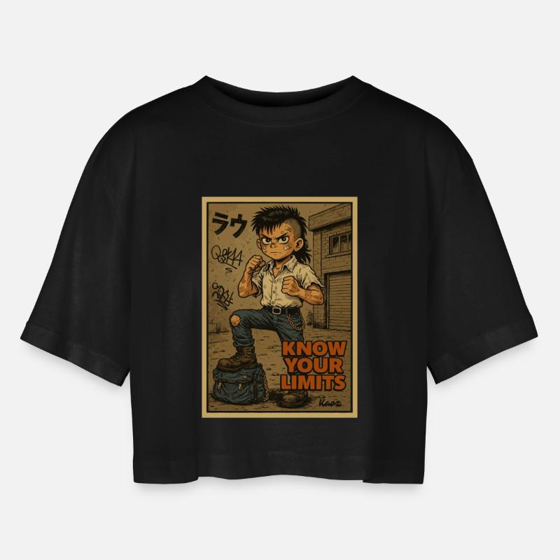 Know Your Limits Street Kid - Women’s Oversized Cropped T-Shirt - black