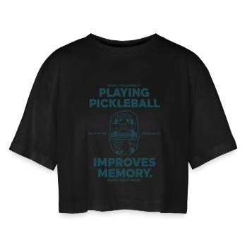 Pickleball, der lustige Spieler spielt, verbessert das Gedächtnis - Frauen Oversized Cropped T-Shirt - Schwarz - Vorne - AI Model Female 172 light (172cm)