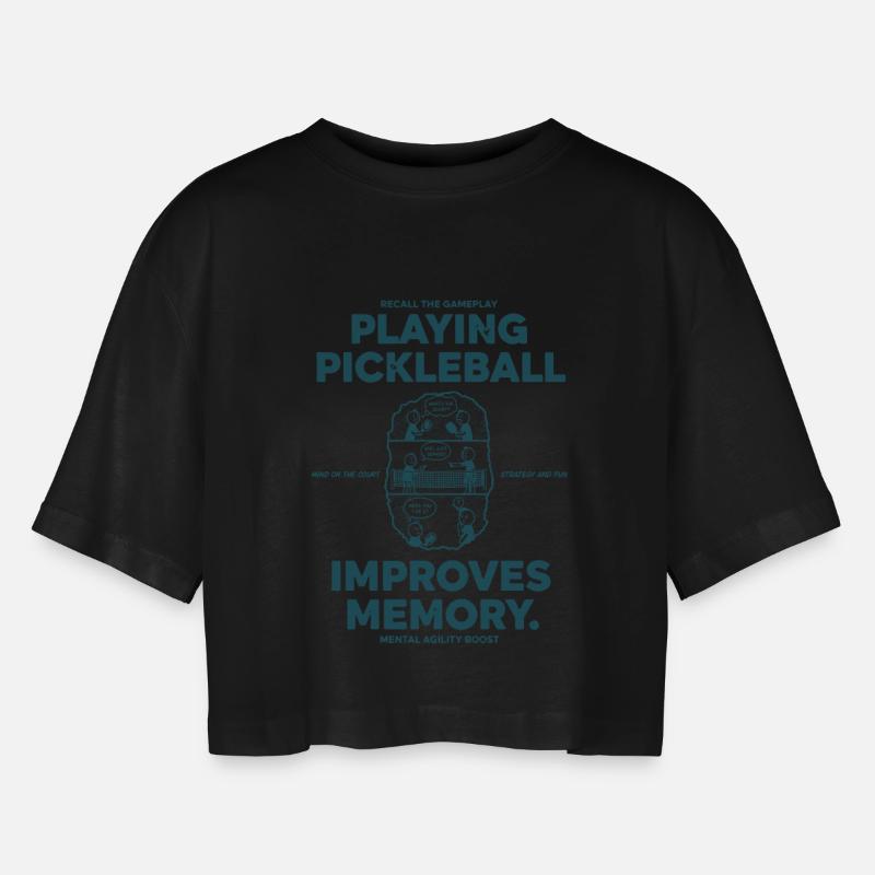 Pickleball Playing Funny Player Improves Memory - Women’s Oversized Cropped T-Shirt - black