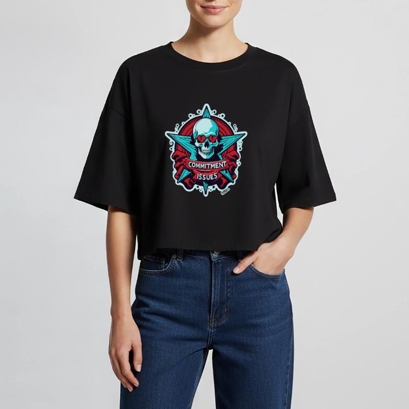 Commitment Issues Skull Badge Women’s Oversized Cropped T-Shirt