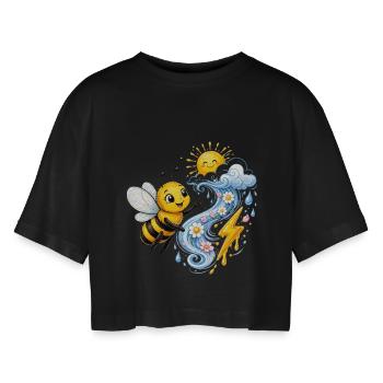 bee honey beekeeper honeycomb flowers meadow insect - Women’s Oversized Cropped T-Shirt - black - Front - AI Model Female 172 light (172cm)