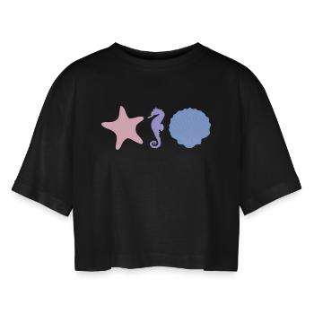 Starfish Seahorse Seashell Pastel - Women’s Oversized Cropped T-Shirt - black - Front - AI Model Female 172 light (172cm)