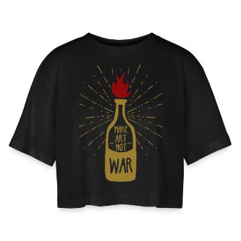 Faire de l'art pas de la guerre - T-shirt court oversize Femme - noir - Devant - AI Model Female 172 light (172cm)