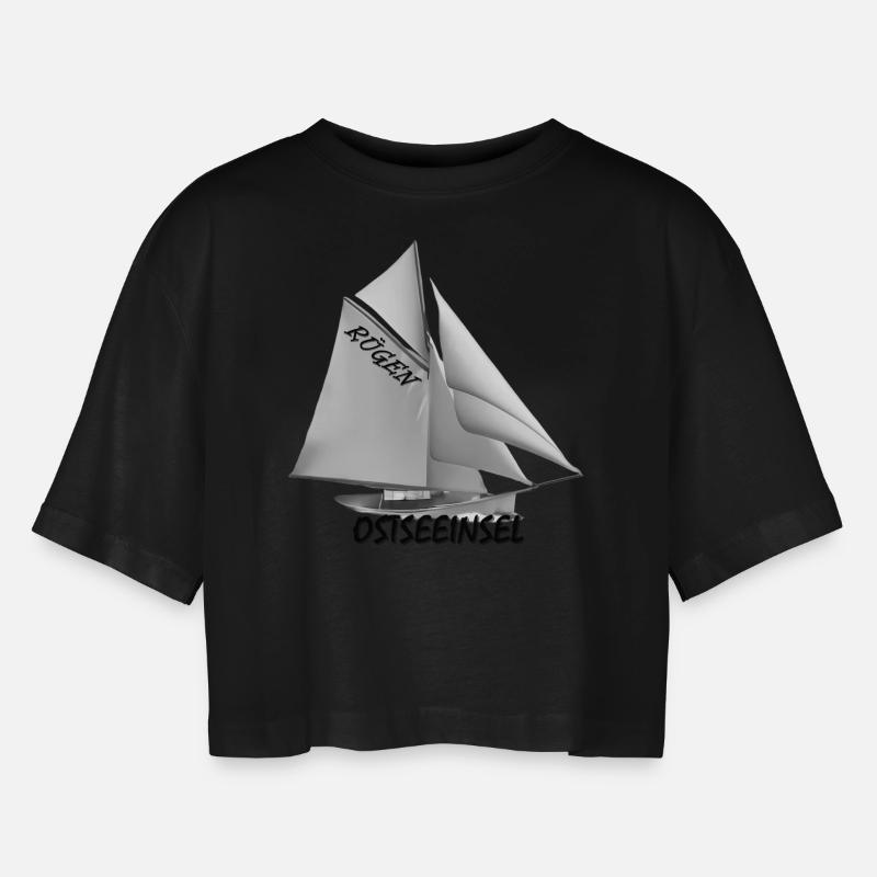 Sailing ship - Women’s Oversized Cropped T-Shirt - black