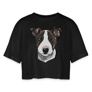 BULL TERRIER - BULL TERRIER puppy - Women’s Oversized Cropped T-Shirt - black - Front - AI Model Female 172 light (172cm)