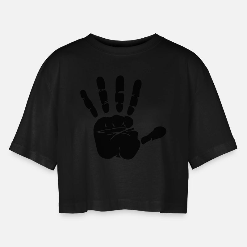 hand print - Women’s Oversized Cropped T-Shirt - black