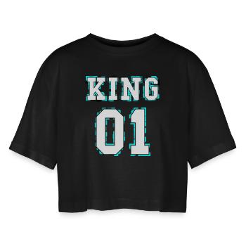 King - Queen Pärchendesign - Frauen Oversized Cropped T-Shirt - Schwarz - Vorne - AI Model Female 172 light (172cm)