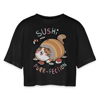 Suchi catl - Frauen Oversized Cropped T-Shirt - Schwarz - Vorne - AI Model Female 172 light (172cm)