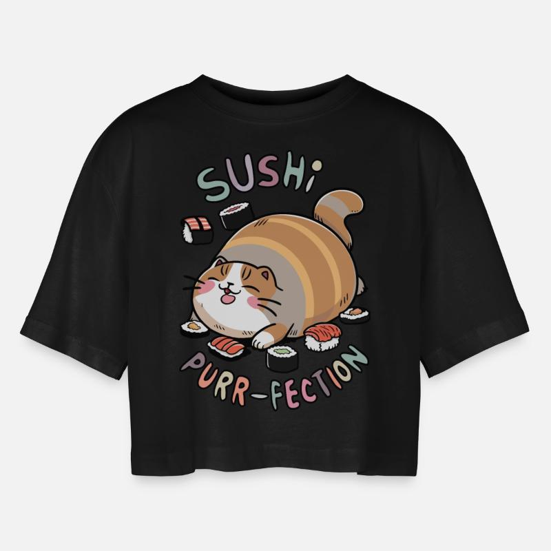 Suchi catl - Women’s Oversized Cropped T-Shirt - black