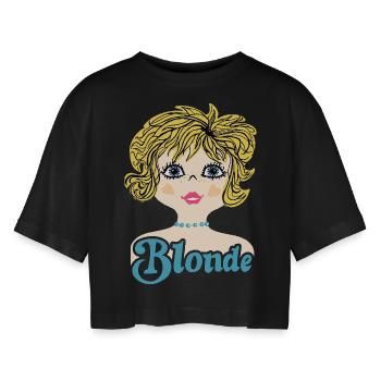 Retro Illustration Blonde - Frauen Oversized Cropped T-Shirt - Schwarz - Vorne - AI Model Female 172 light (172cm)