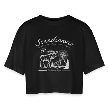 Scandinavia Outdoor Adventure Flag Moose - Women’s Oversized Cropped T-Shirt - black - Front - AI Model Female 172 light (172cm)