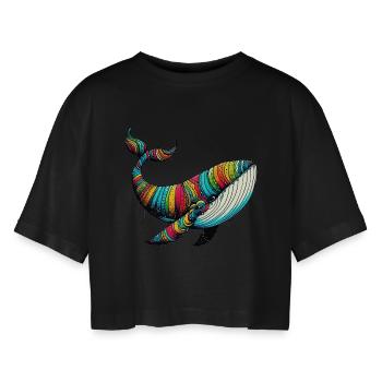 Wal - Frauen Oversized Cropped T-Shirt - Schwarz - Vorne - AI Model Female 172 light (172cm)