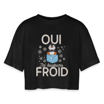 Gefrorener Pinguin immer kalt - Frauen Oversized Cropped T-Shirt - Schwarz - Vorne - AI Model Female 172 light (172cm)