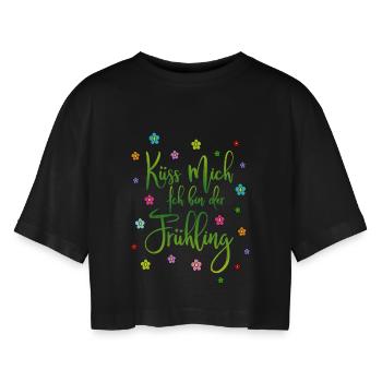 Küss mich Ich bin der Frühling - Frauen Oversized Cropped T-Shirt - Schwarz - Vorne - AI Model Female 172 light (172cm)