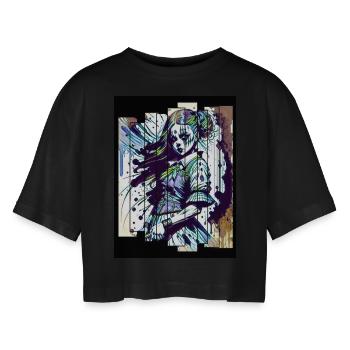 Watch Out Boys! - Women’s Oversized Cropped T-Shirt - black - Front - AI Model Female 172 light (172cm)