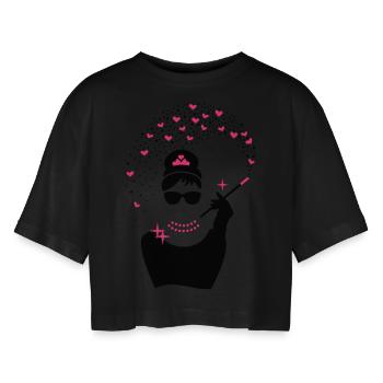 Diamant Girl - Juwelen Prinzessin - Schmuck - Frauen Oversized Cropped T-Shirt - Schwarz - Vorne - AI Model Female 172 light (172cm)
