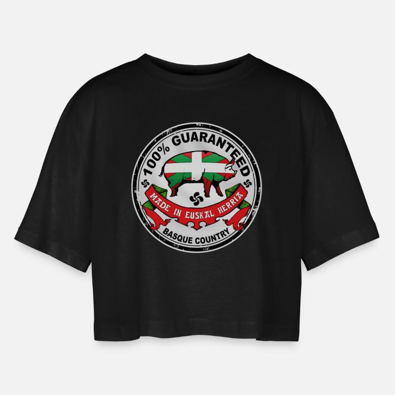 cochon du pays basque - Women’s Oversized Cropped T-Shirt - black