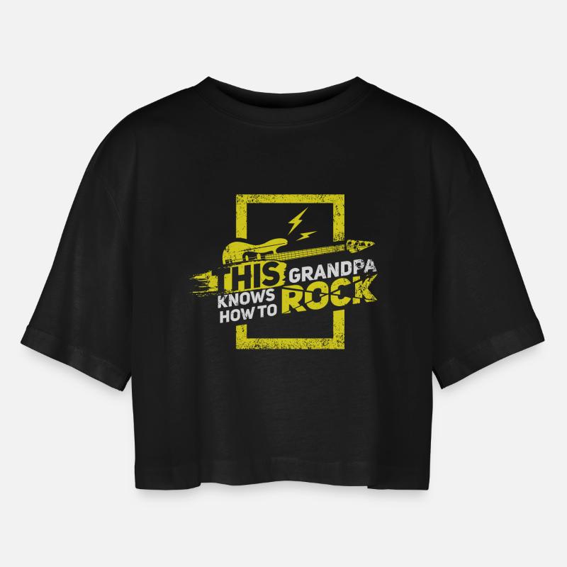 Grandpa Rocks - Women’s Oversized Cropped T-Shirt - black