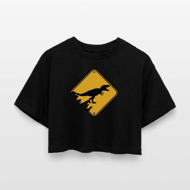shield danger warning danger caution caution t-rex Women’s Oversized Cropped T-Shirt
