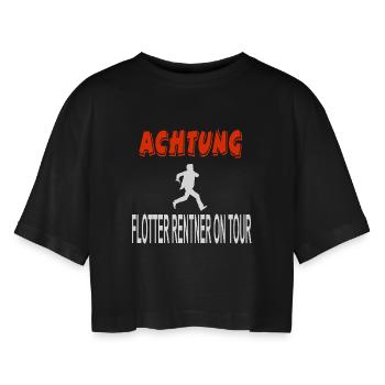 Rentner - Frauen Oversized Cropped T-Shirt - Schwarz - Vorne - AI Model Female 172 light (172cm)