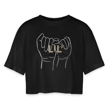 Little Sister Design - Siblings - Women’s Oversized Cropped T-Shirt - black - Front - AI Model Female 172 light (172cm)