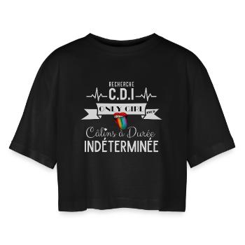 Recherche CDI Câlins à Durée Langue LGBT - T-shirt court oversize Femme - noir - Devant - AI Model Female 172 light (172cm)
