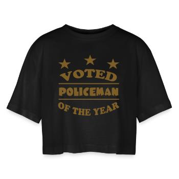 VOTED POLICEMAN OF THE YEAR - T-shirt court oversize Femme - noir - Devant - AI Model Female 172 light (172cm)