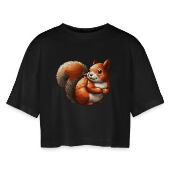 Cute Red Squirrel - Women’s Oversized Cropped T-Shirt - black - Front - AI Model Female 172 light (172cm)