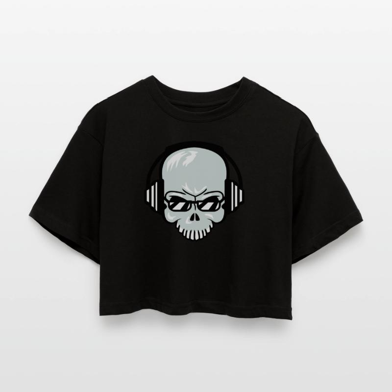 Skull Skeleton Skull Horror Halloween Head Women’s Oversized Cropped T-Shirt