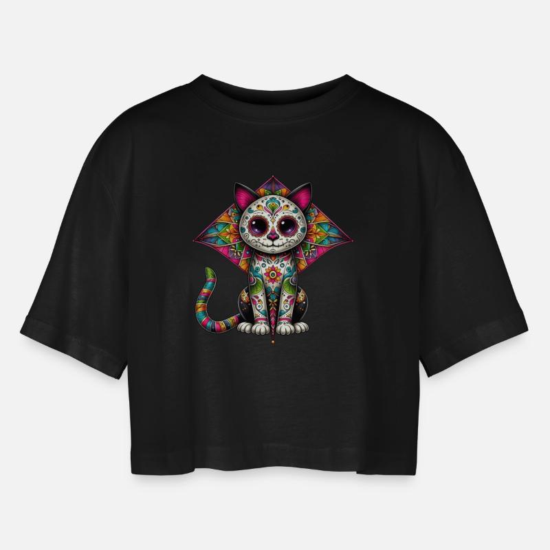 Sugar Skull Gift - Women’s Oversized Cropped T-Shirt - black