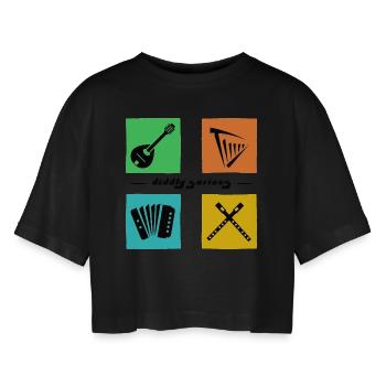 Irish Session Instruments Black - Women’s Oversized Cropped T-Shirt - black - Front - AI Model Female 172 light (172cm)