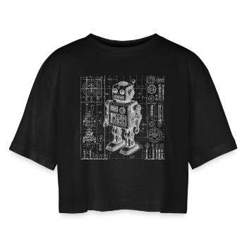 Roboter - Frauen Oversized Cropped T-Shirt - Schwarz - Vorne - AI Model Female 172 light (172cm)