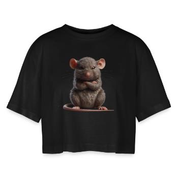 Rat grim 1 - Women’s Oversized Cropped T-Shirt - black - Front - AI Model Female 172 light (172cm)