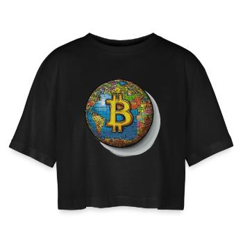 Bitcoin Global : La monnaie sans frontières ! - T-shirt court oversize Femme - noir - Devant - AI Model Female 172 light (172cm)