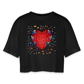 Herz - Frauen Oversized Cropped T-Shirt - Schwarz - Vorne - AI Model Female 172 light (172cm)
