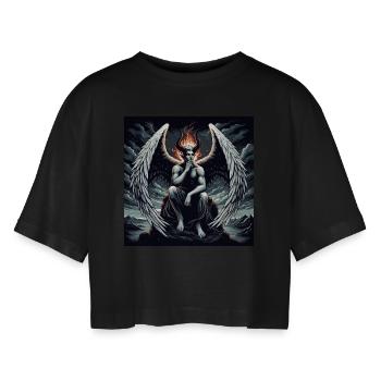 Fallen Angel in Reverie - Women’s Oversized Cropped T-Shirt - black - Front - AI Model Female 172 light (172cm)