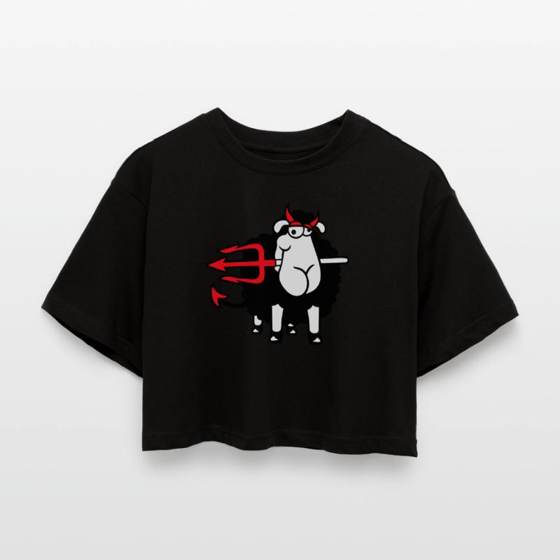 Sheep Devil Satan Hell Evil Trident Horns Cool Women’s Oversized Cropped T-Shirt