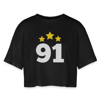 91 Years Star - 91st Anniversary Gift - Women’s Oversized Cropped T-Shirt - black - Front - AI Model Female 172 light (172cm)