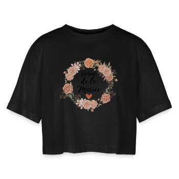 Team de la mariée florale watercolor - assorti - T-shirt court oversize Femme - noir - Devant - AI Model Female 172 light (172cm)