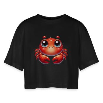 krabbe comic - Frauen Oversized Cropped T-Shirt - Schwarz - Vorne - AI Model Female 172 light (172cm)