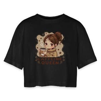 KAFFEE-MÄDCHEN - Frauen Oversized Cropped T-Shirt - Schwarz - Vorne - AI Model Female 172 light (172cm)