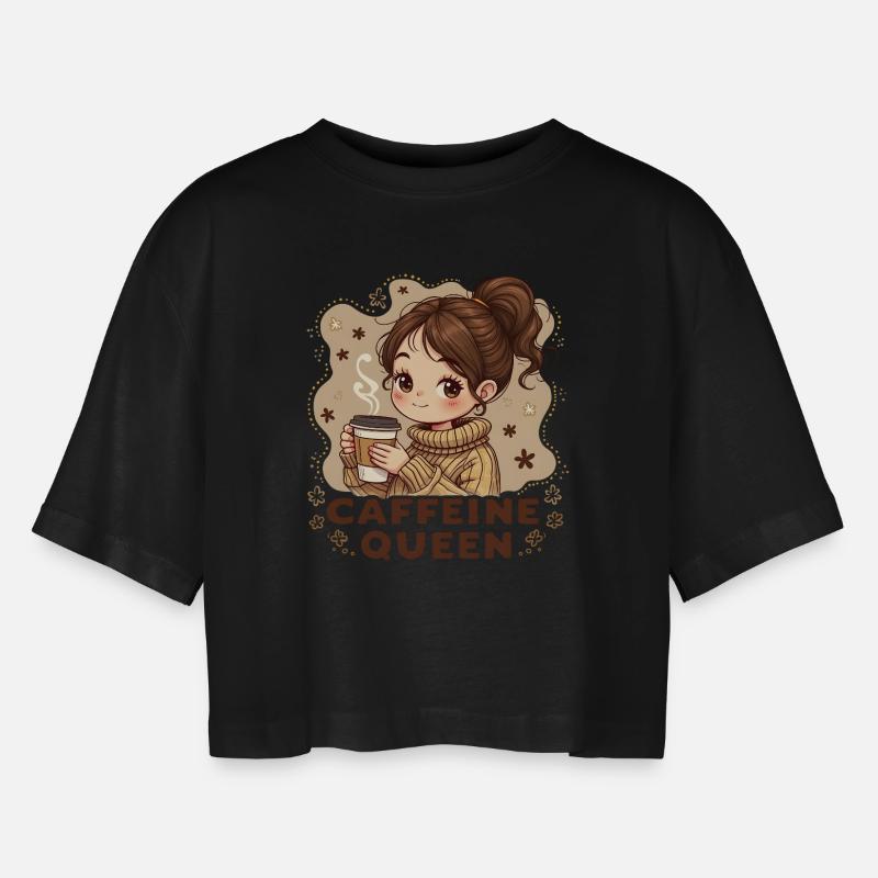 KAFFEE-MÄDCHEN - Frauen Oversized Cropped T-Shirt - Schwarz