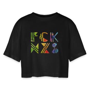 FCK NZS - Frauen Oversized Cropped T-Shirt - Schwarz - Vorne - AI Model Female 172 light (172cm)