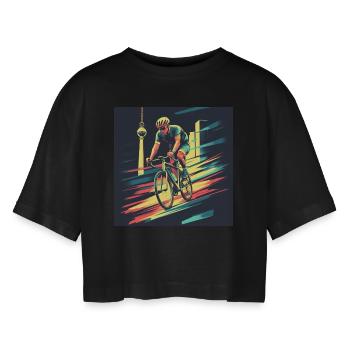 Bike - Women’s Oversized Cropped T-Shirt - black - Front - AI Model Female 172 light (172cm)