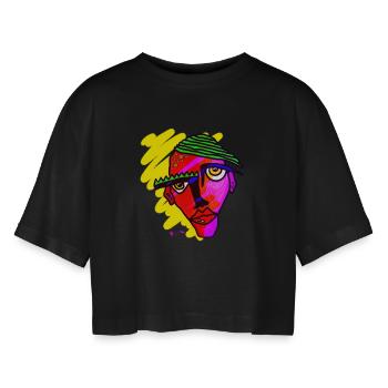 Maske - Frauen Oversized Cropped T-Shirt - Schwarz - Vorne - AI Model Female 172 light (172cm)