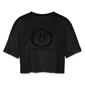Letter u crown - Women’s Oversized Cropped T-Shirt - black - Front - AI Model Female 172 light (172cm)