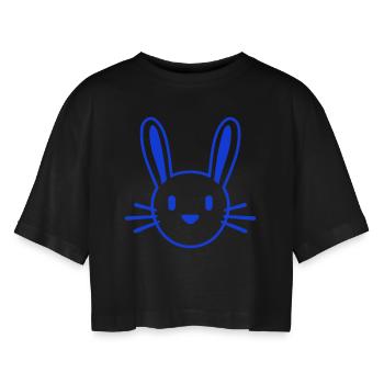 Hase Kaninchen Häschen Cartoon Kleintier niedlich - Frauen Oversized Cropped T-Shirt - Schwarz - Vorne - AI Model Female 172 light (172cm)