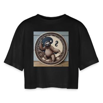 QiGong Faultier - Frauen Oversized Cropped T-Shirt - Schwarz - Vorne - AI Model Female 172 light (172cm)
