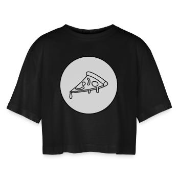 lecker Pizza - Frauen Oversized Cropped T-Shirt - Schwarz - Vorne - AI Model Female 172 light (172cm)