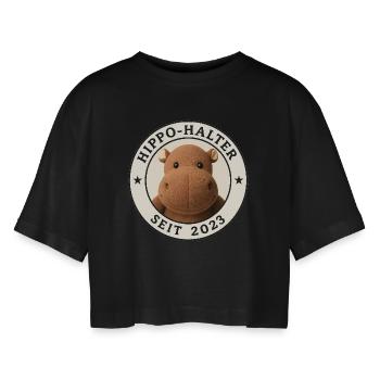 Hippo-Halter - Frauen Oversized Cropped T-Shirt - Schwarz - Vorne - AI Model Female 172 light (172cm)